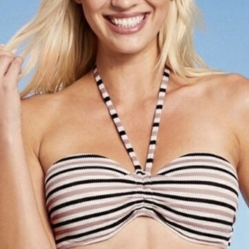 Shade & Shore Lightly Lined Halter Pique Textured Bandeau Bikini Top 32DD